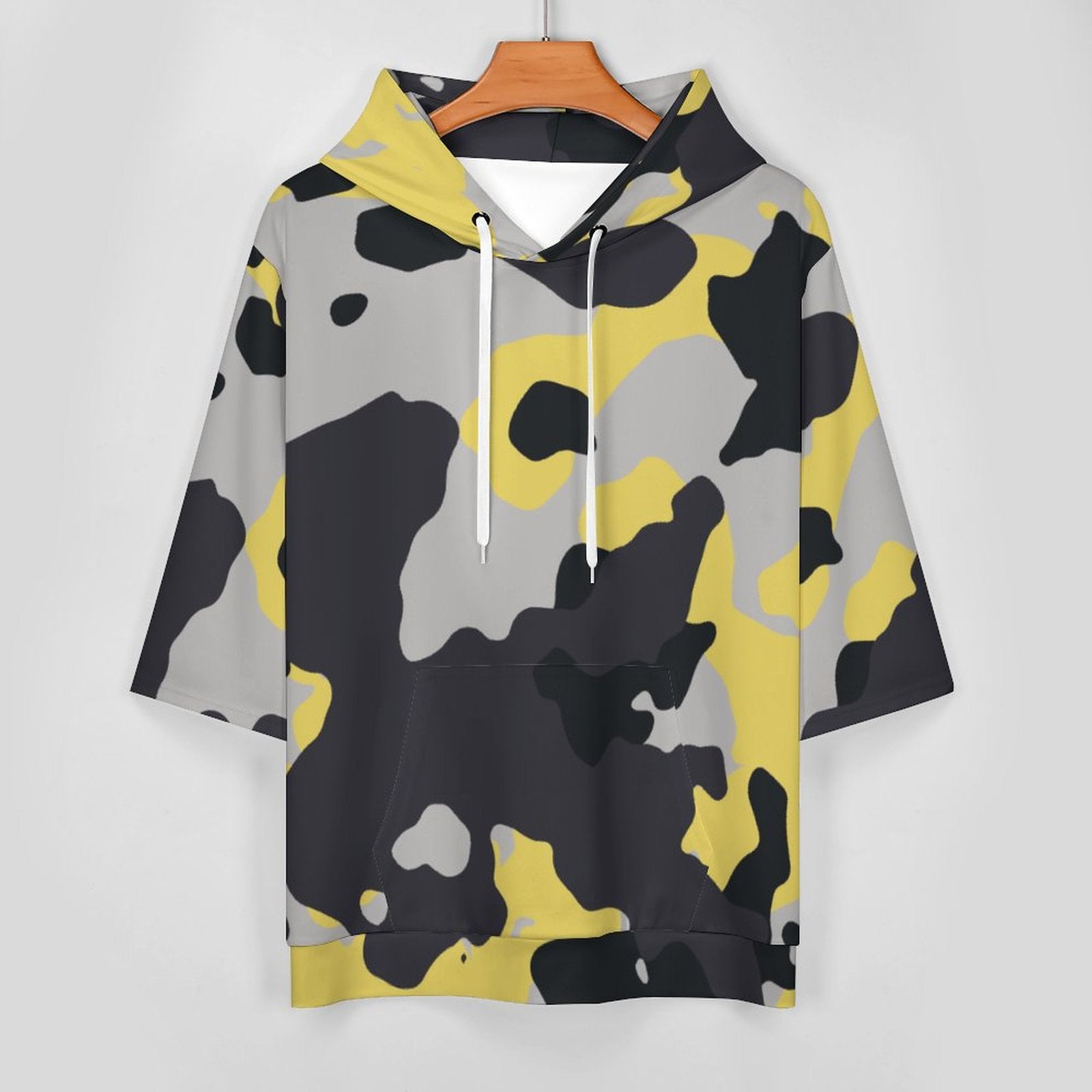 Short Sleeve Hoodie | Yellow, Black & Silver Camouflage