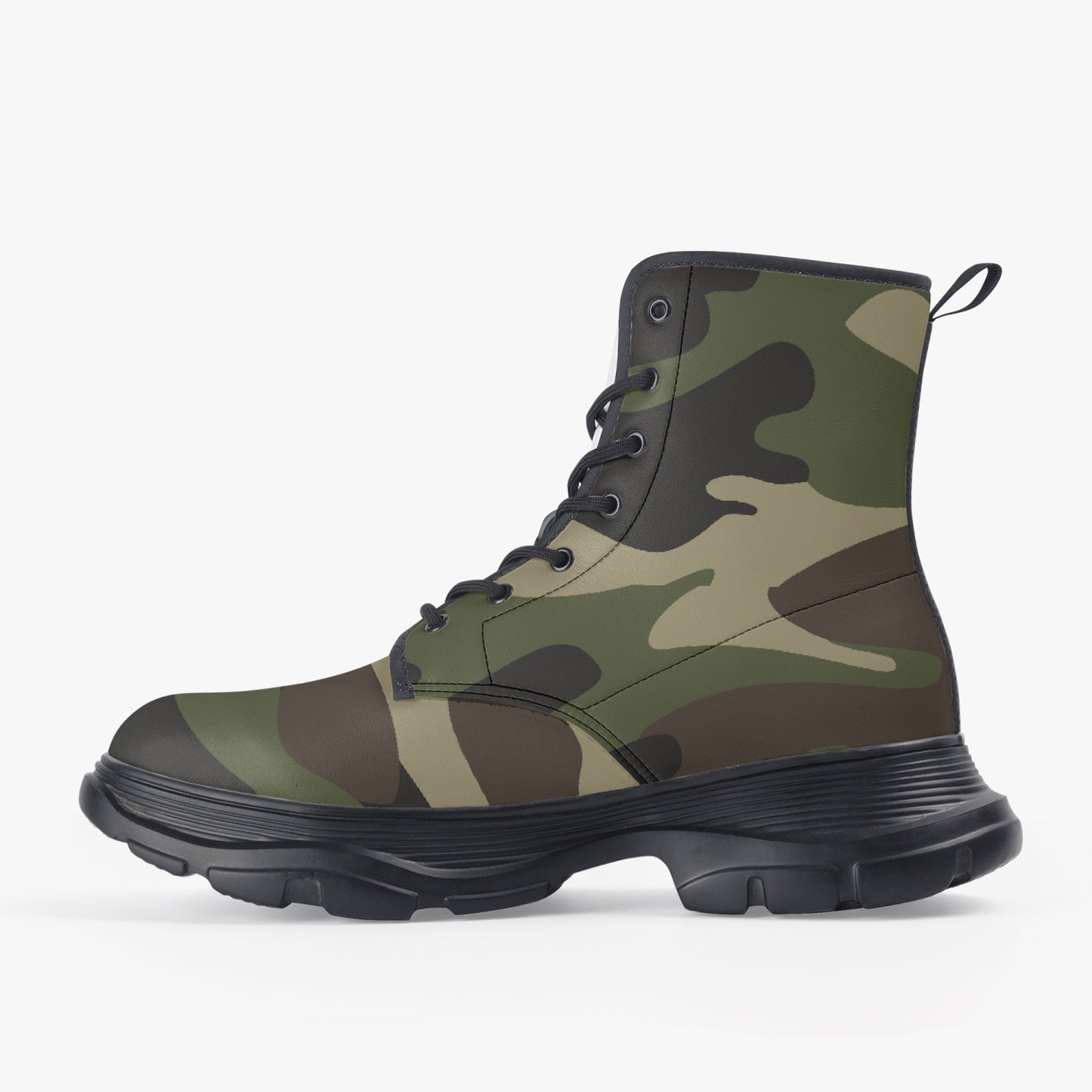 Chunky Boots | Leather in Classic Green Camouflage