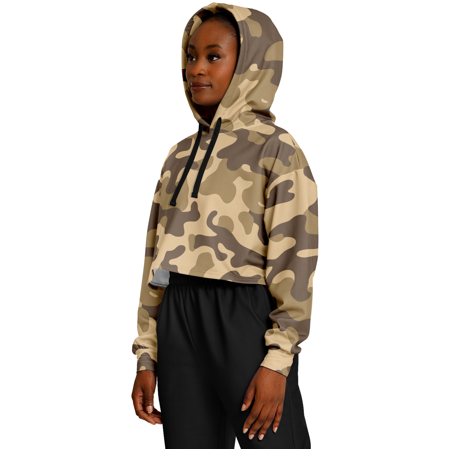 Cropped Hoodie For Women | Khaki Camouflage