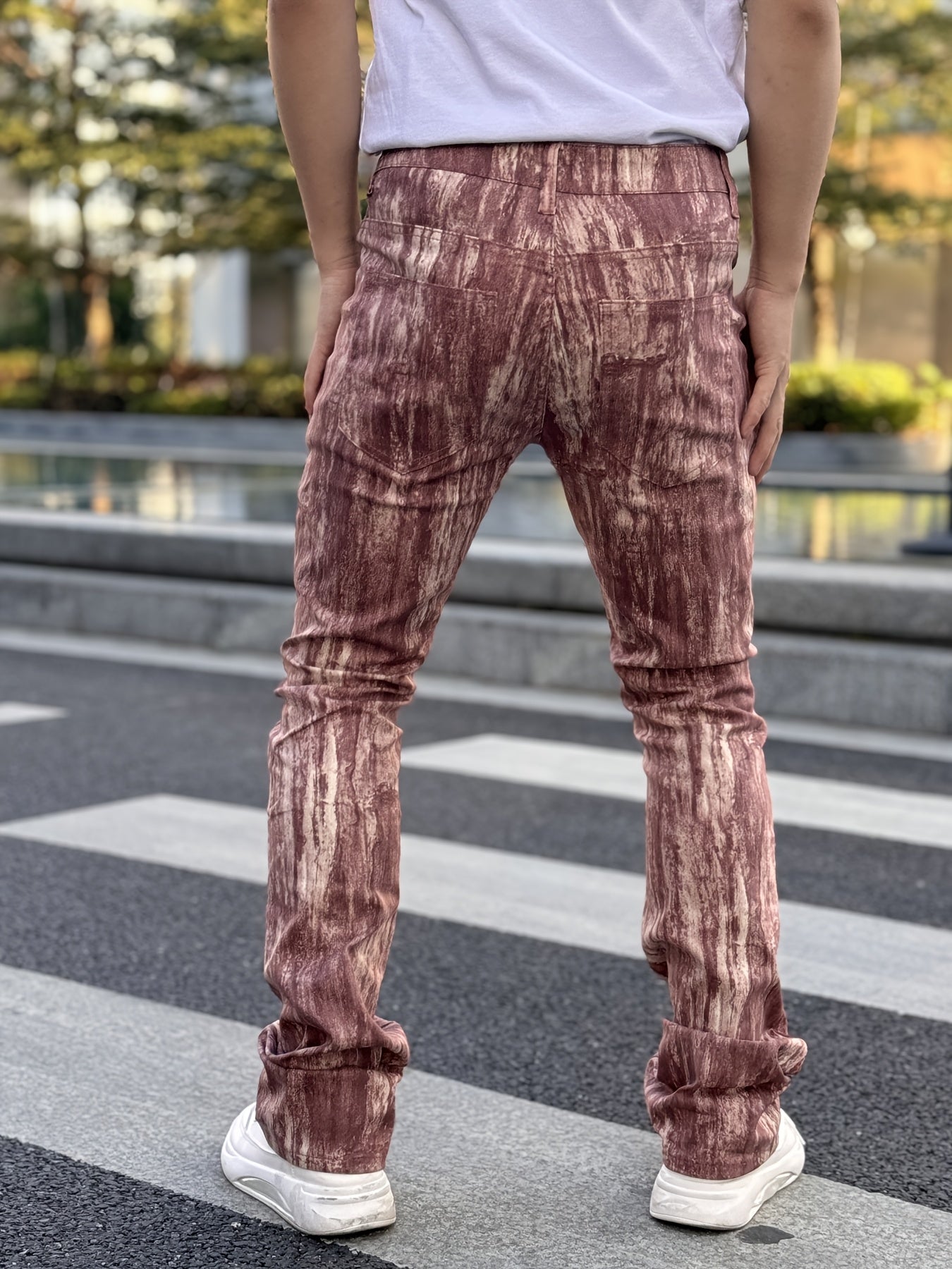 Men's Stretch Denim Flared Pants with 3D Digital Print