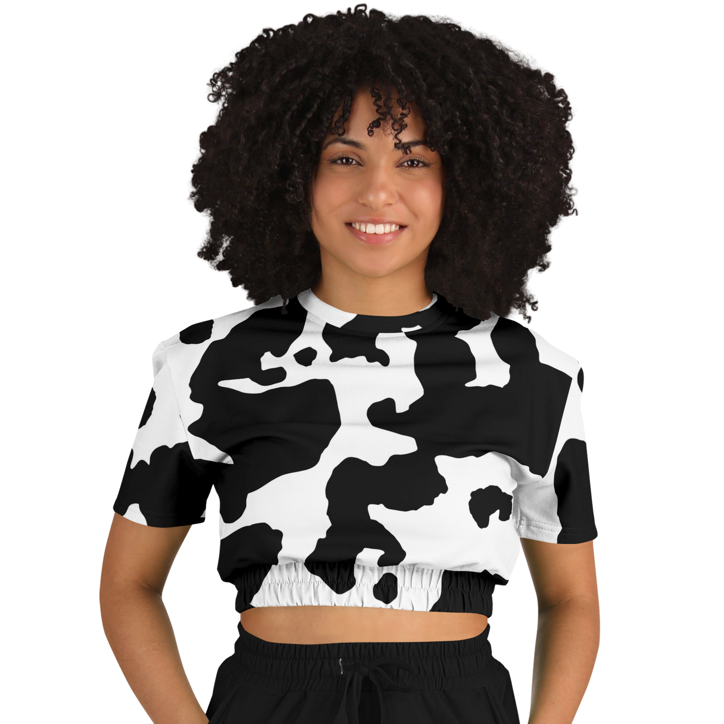 Camo Crop Top Sweatshirt | Black & White Cow Camouflage