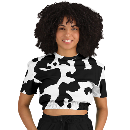 Camo Crop Top Sweatshirt | Black & White Cow Camouflage