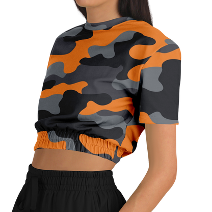 Camo Crop Top Sweatshirt | Orange, Gray & Black Camouflage