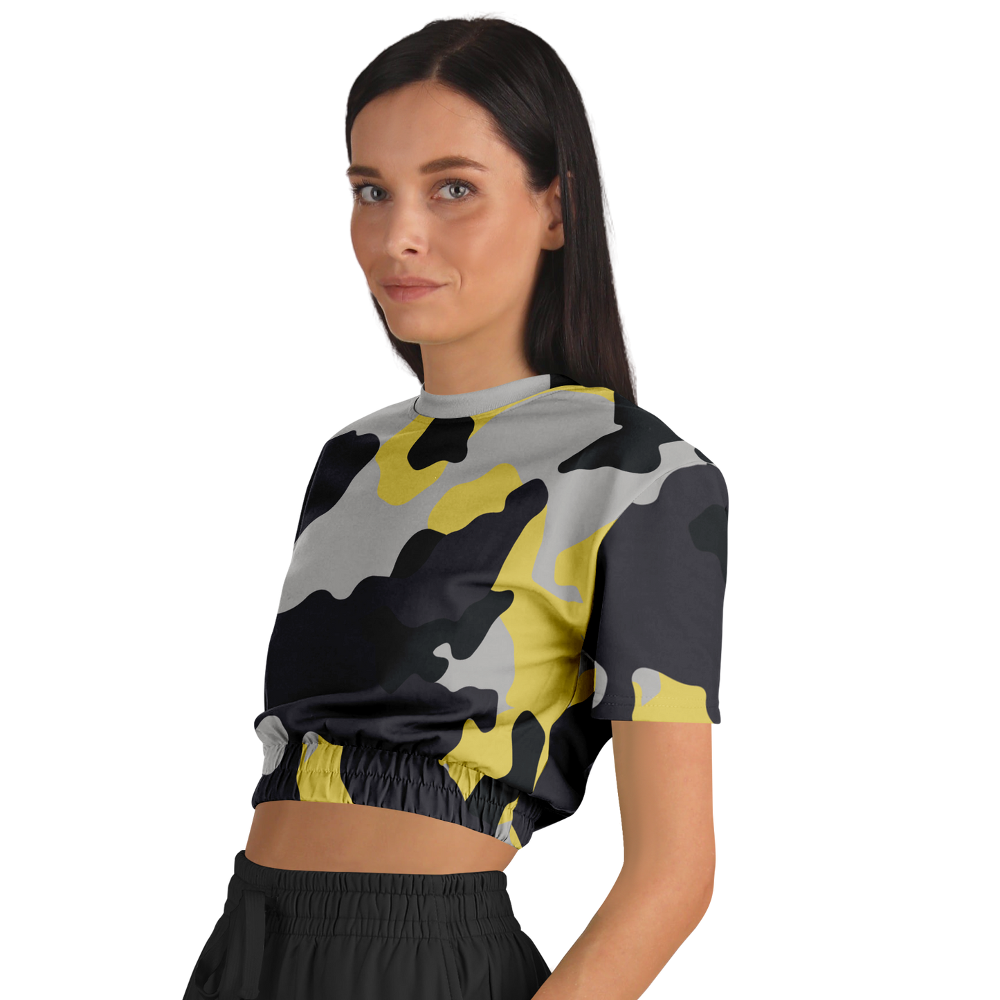 Camo Crop Top Sweatshirt | Yellow, Black & Silver Camouflage