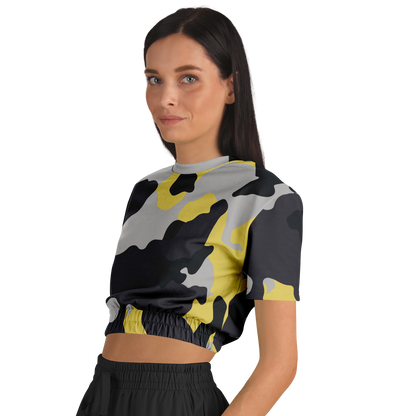 Camo Crop Top Sweatshirt | Yellow, Black & Silver Camouflage