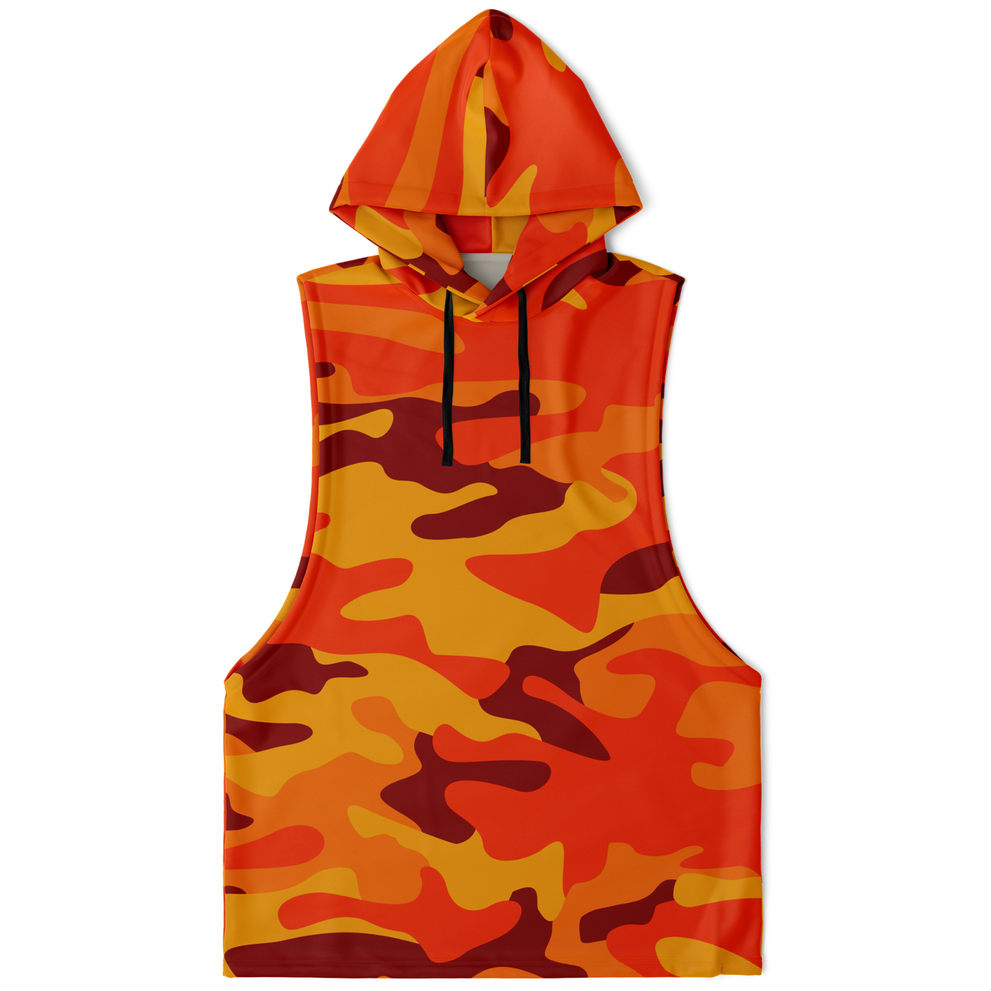 Sleeveless Hoodie | Orange & Red Camouflage