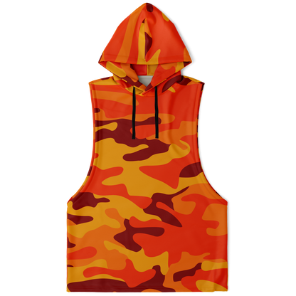 Sleeveless Hoodie | Orange & Red Camouflage