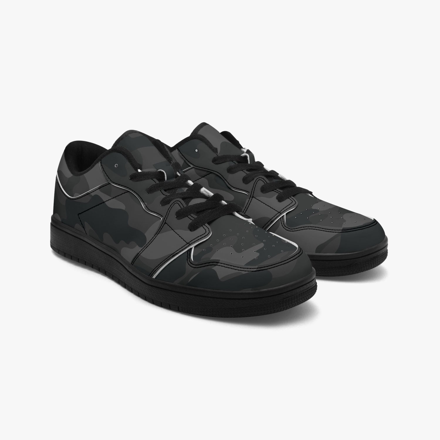 Camo Sneakers | Black Low-Top Leather Camouflage Shoes