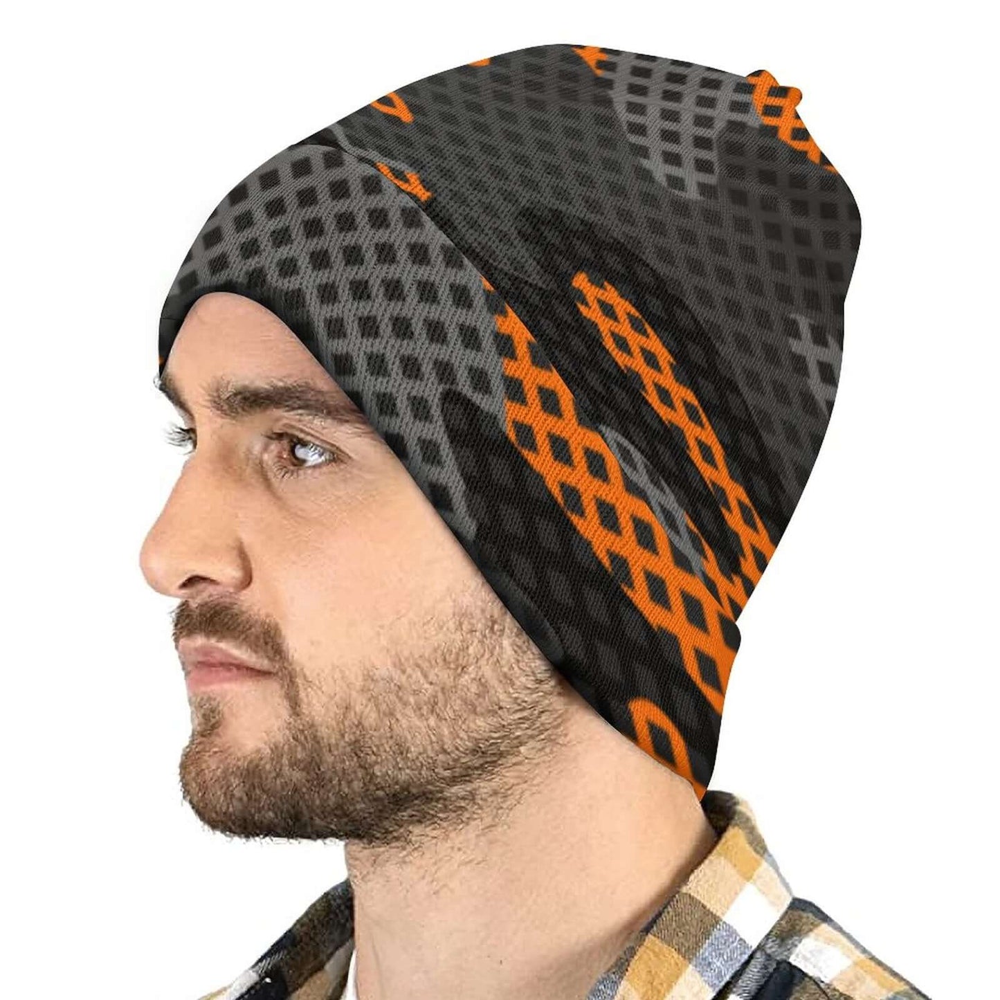 Camo Beanie | Black & Orange Pixel Camouflage