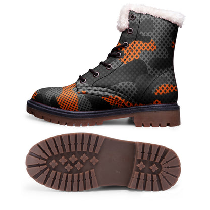 Snow Camo Boots | Black & Orange Pixel Camouflage