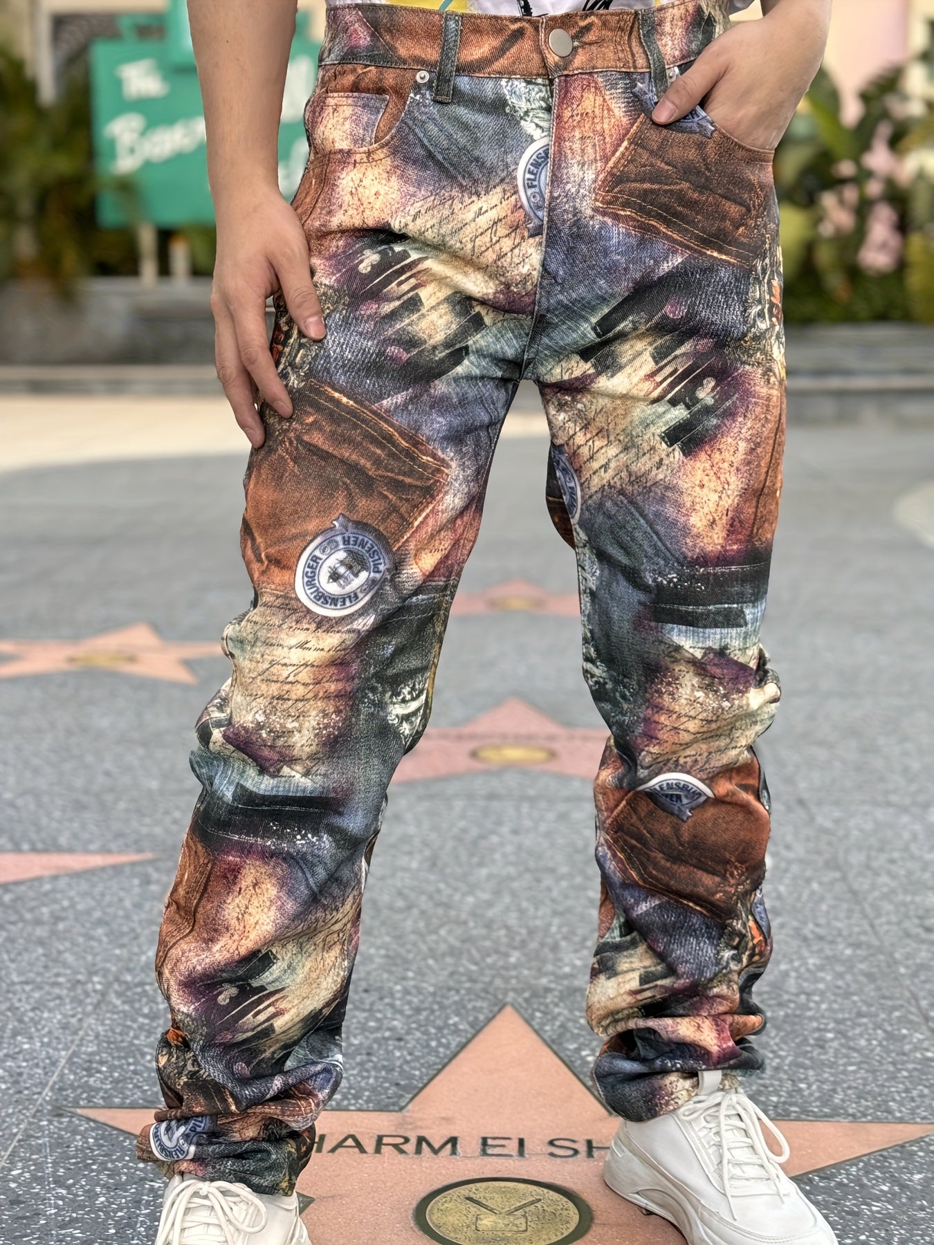 Men's Printed Faux Denim Pants: Trendy 3D Digital Print, Streetwear