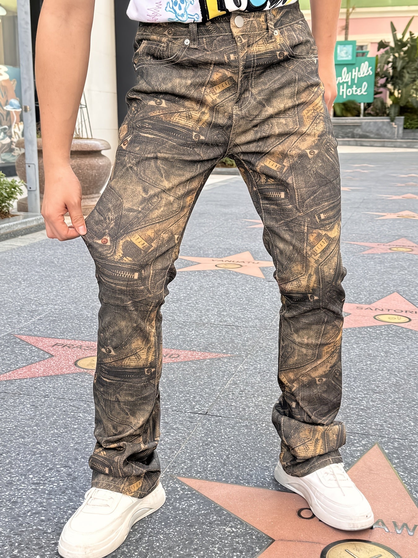 Men's 3D Printed Flared Denim: Street Motorcycle, Trendy Fashion Pants