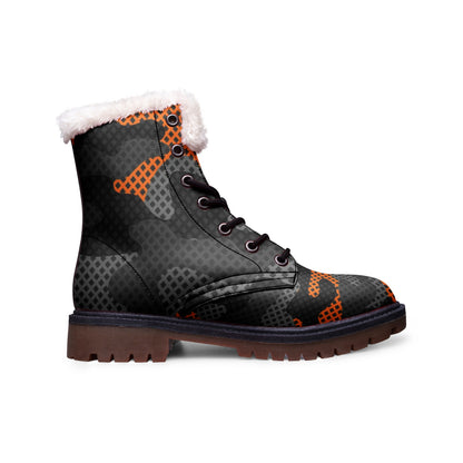 Snow Camo Boots | Black & Orange Pixel Camouflage