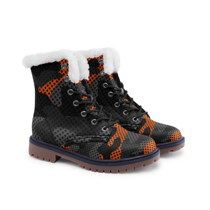 Snow Camo Boots | Black & Orange Pixel Camouflage