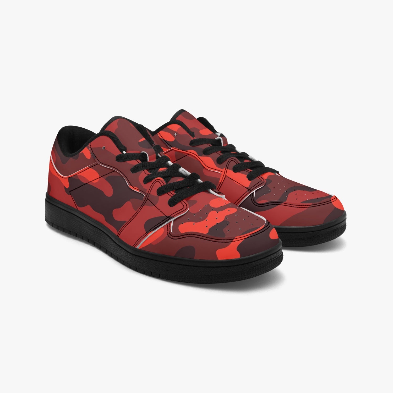 Camo Sneakers | Red Low-Top Leather Camouflage Shoes