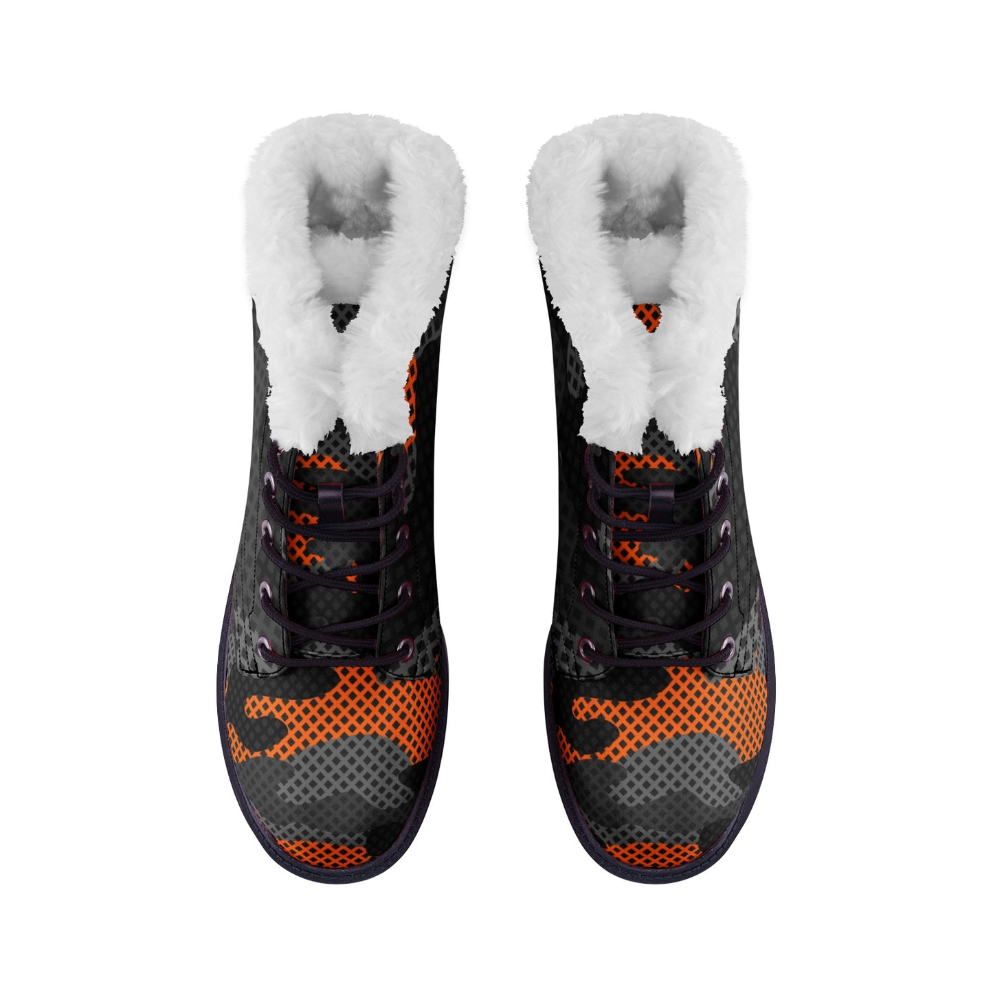 Snow Camo Boots | Black & Orange Pixel Camouflage