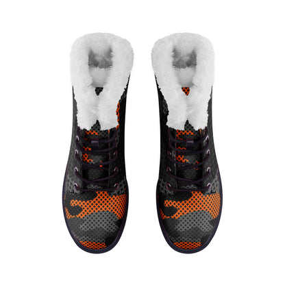 Snow Camo Boots | Black & Orange Pixel Camouflage