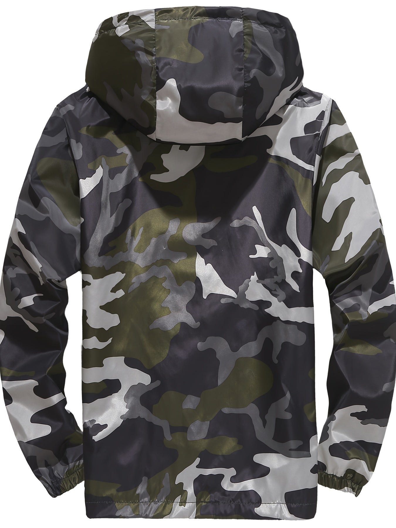 Men's Grey Hooded Zip Up Camouflage Lightweight Jacket