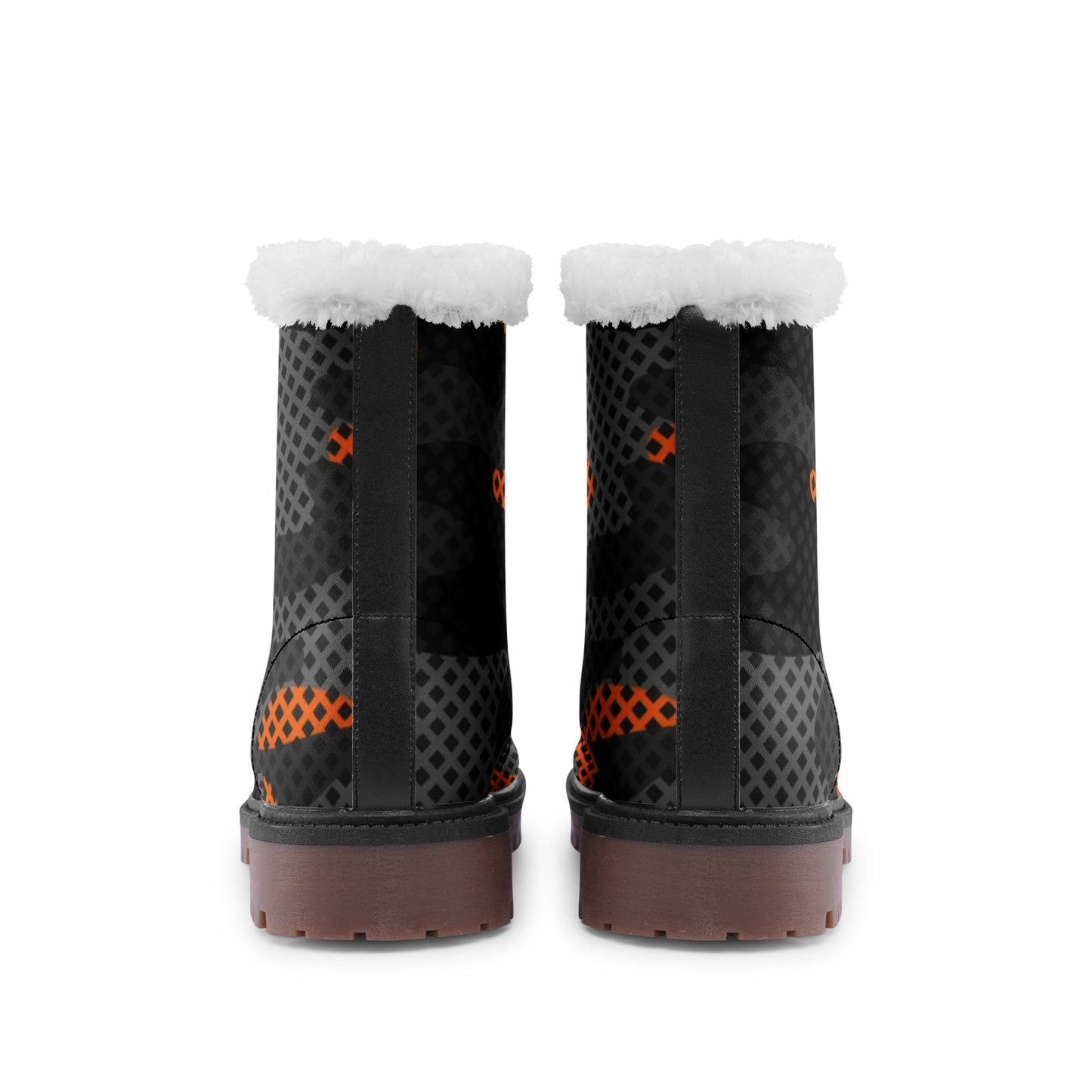 Snow Camo Boots | Black & Orange Pixel Camouflage