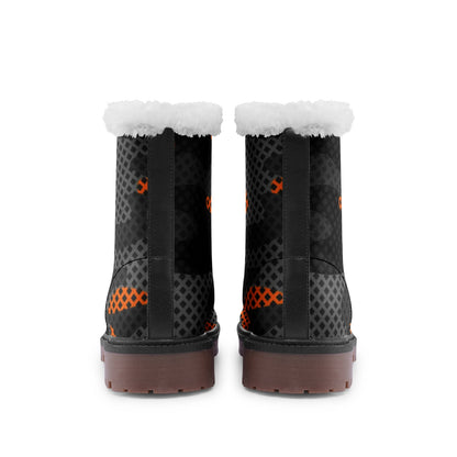 Snow Camo Boots | Black & Orange Pixel Camouflage