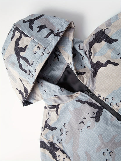 Camo Hooded Jacket | Men's Zip-Up Polyester with Pockets