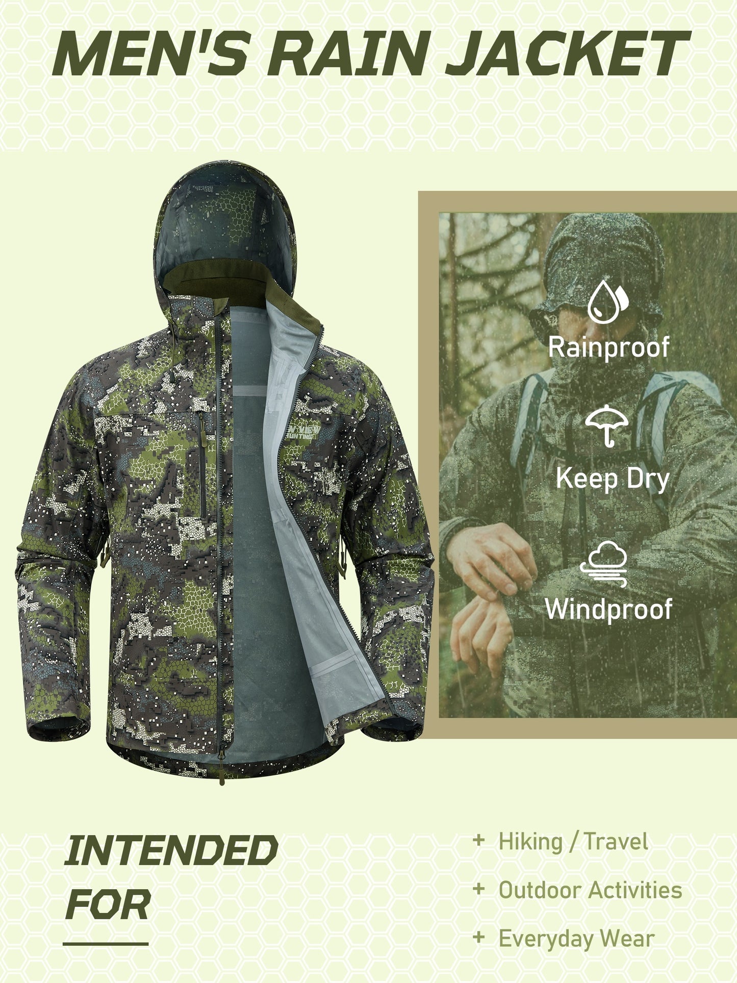 Men's Stretch Rain Coat | Waterproof Hooded Storm Shell