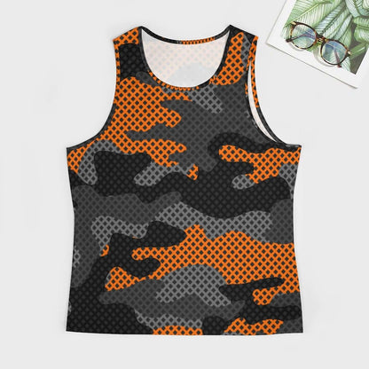 Camo Tank Top | Black & Orange Pixel Camouflage