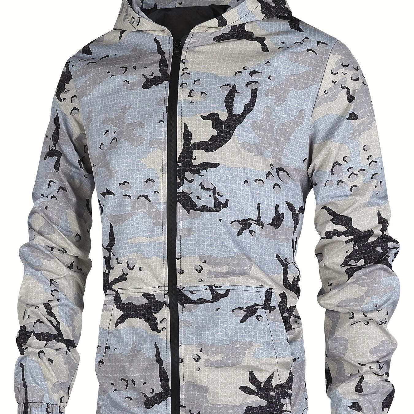 Camo Hooded Jacket | Men's Zip-Up Polyester with Pockets