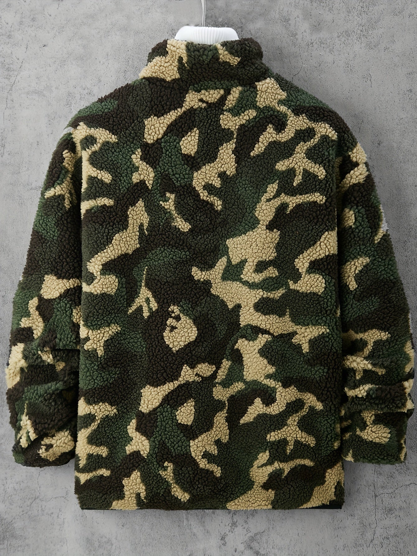 Camouflage Pattern Polar Fleece Jacket, Men's Casual Lapel Coat For Fall Winter