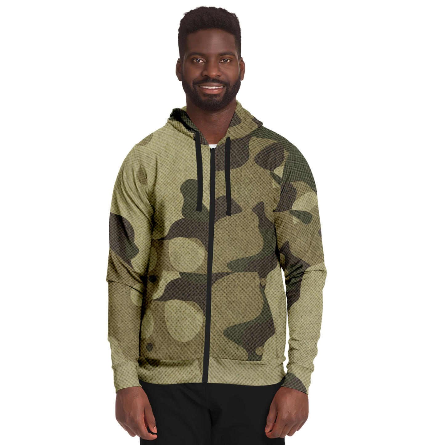 Zip-Up Hoodie | Green Fabric Camouflage