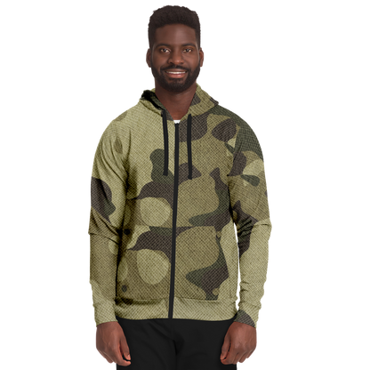 Zip-Up Hoodie | Green Fabric Camouflage