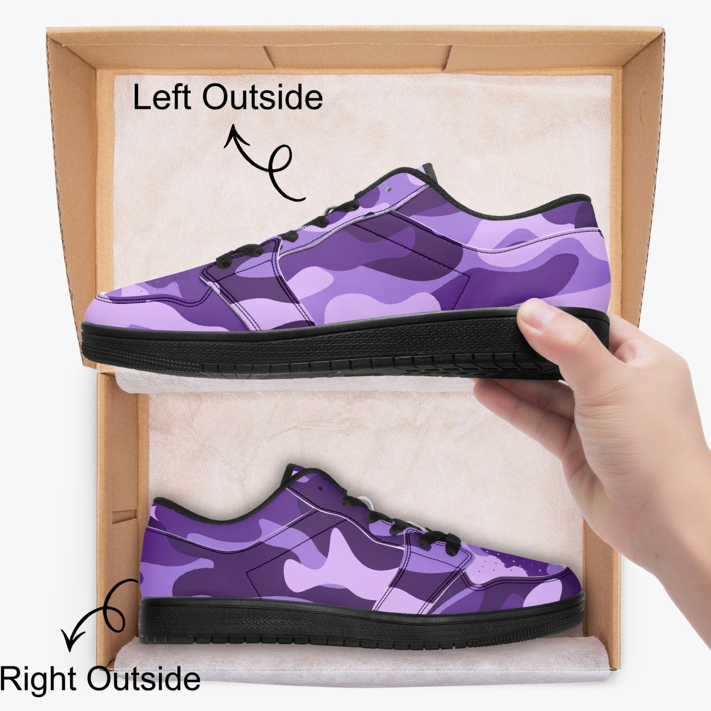 Camo Sneakers | Purple Blue Low-Top Leather Camouflage Shoes