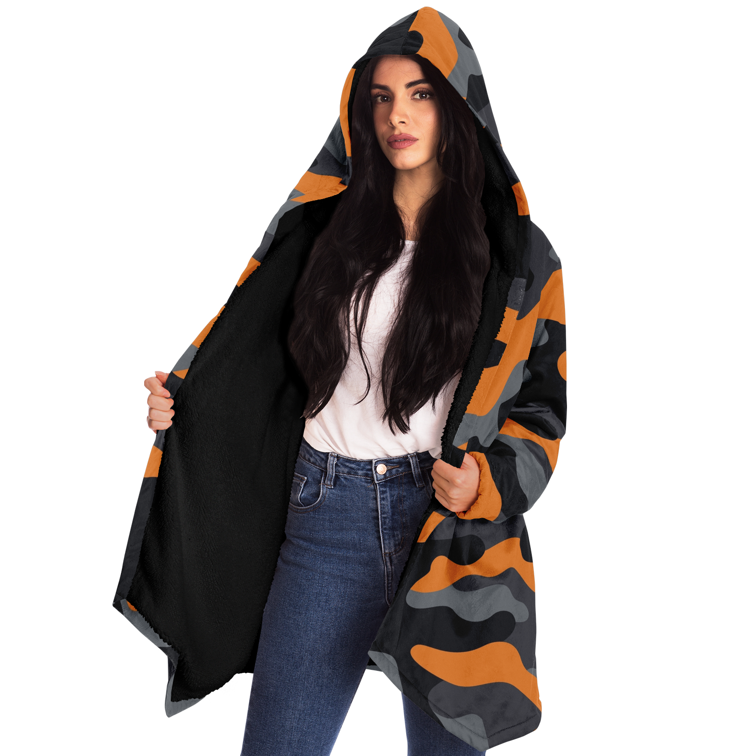 Camo Cloak | Orange, Black, & Gray Camouflage | Microfleece