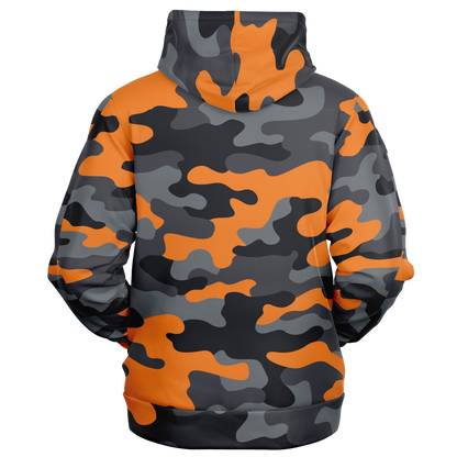 Zip-Up Hoodie | Orange, Black, and Gray Camouflage