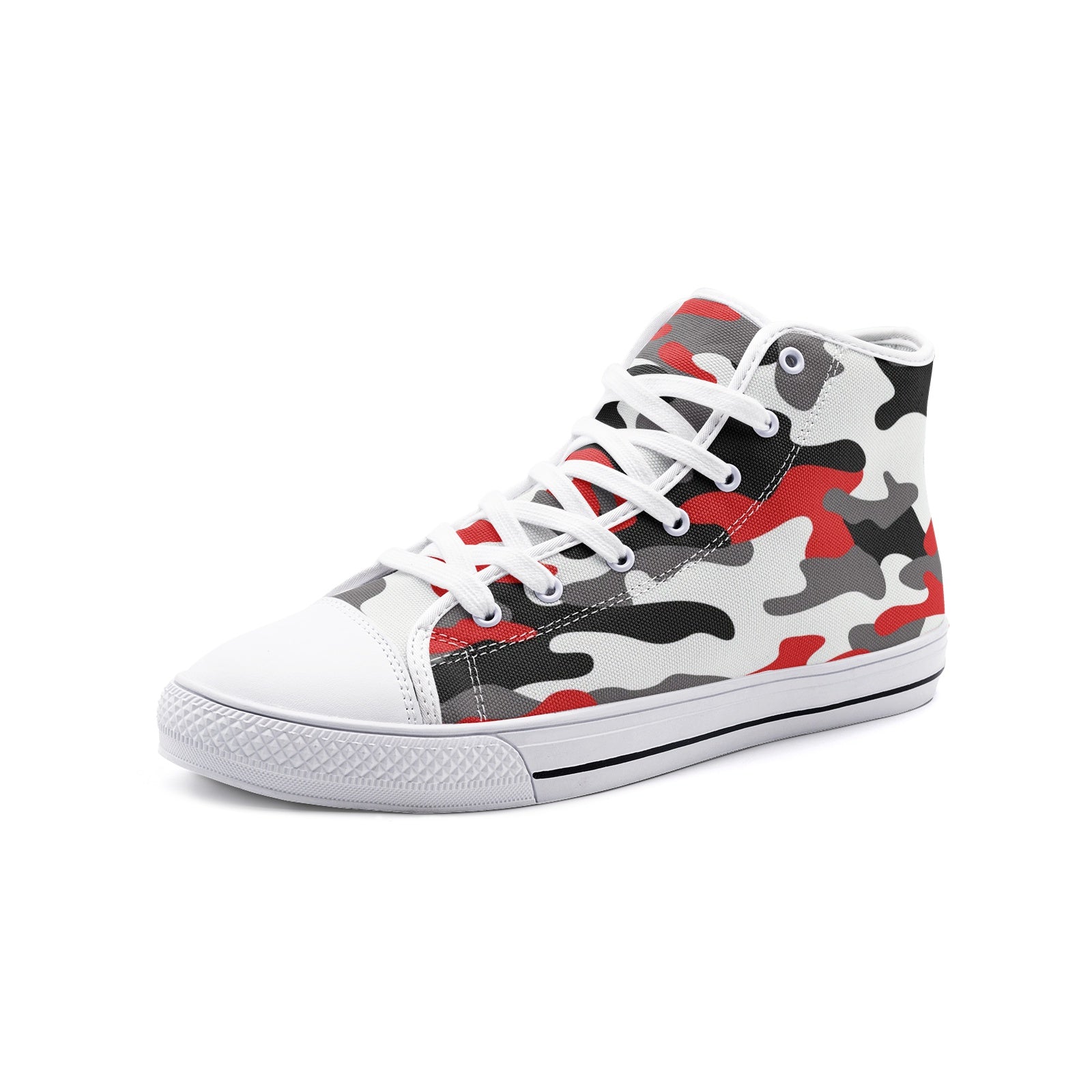 Camo Shoes | High Top Canvas | Red, Black, and White