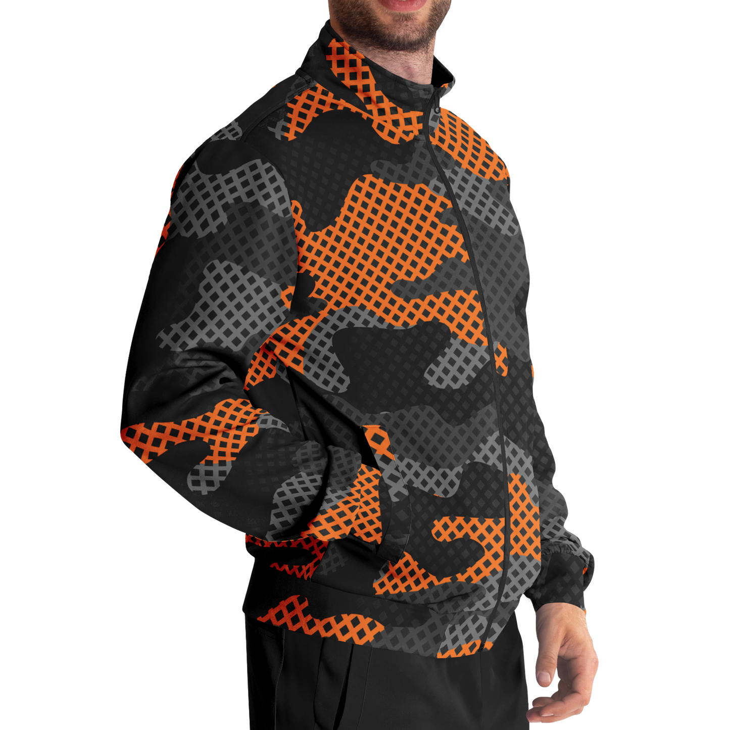 Camo Track Jacket | Orange & Black Pixel Camouflage