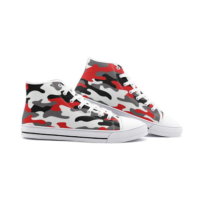 Camo Shoes | High Top Canvas | Red, Black, and White