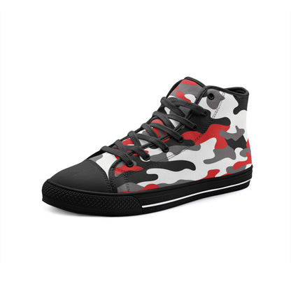 Camo Shoes | High Top Canvas | Red, Black, and White