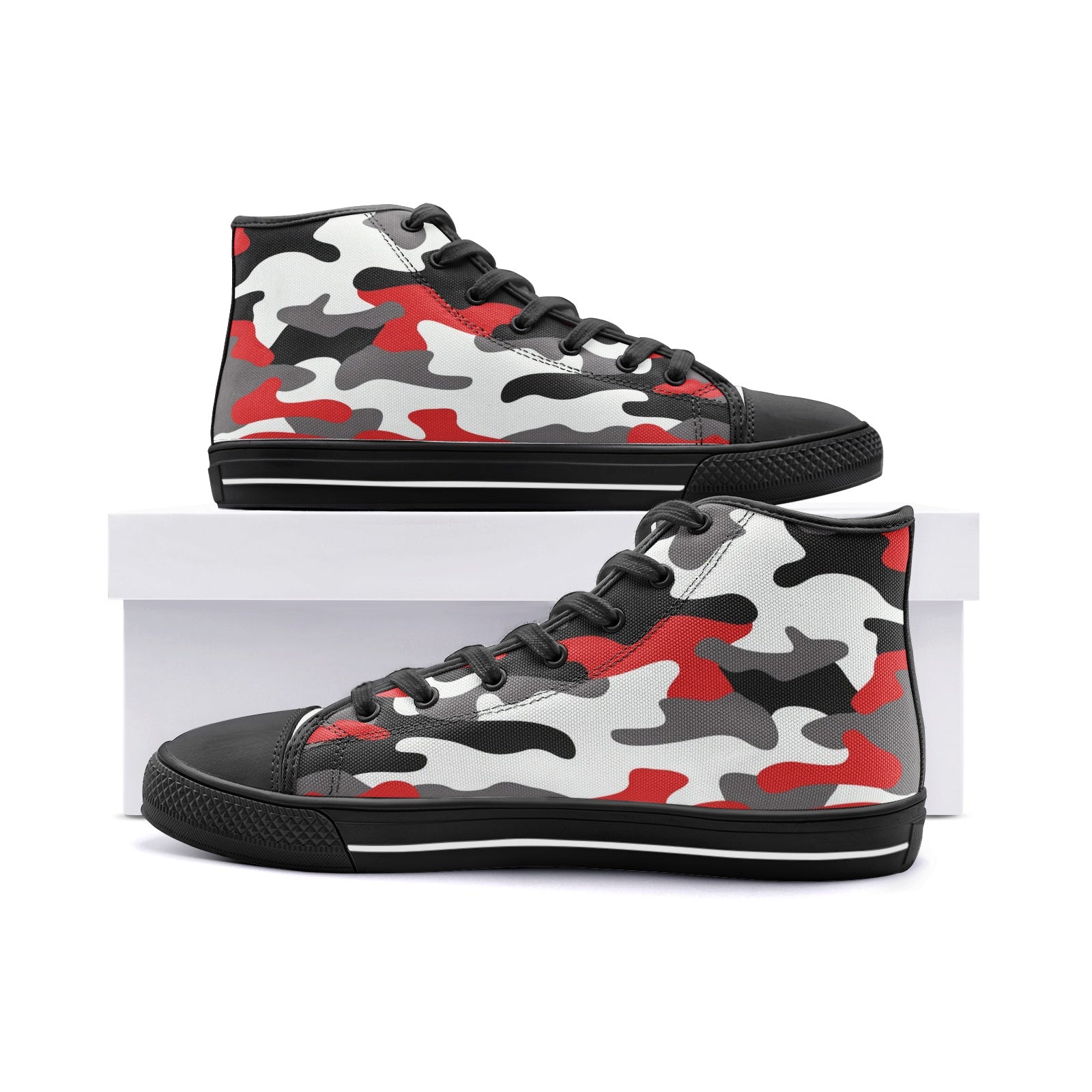 Camo Shoes | High Top Canvas | Red, Black, and White