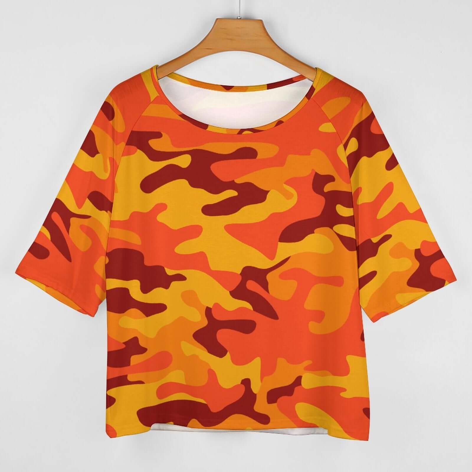 Off The Shoulder Top | Orange & Red Camo Shirt