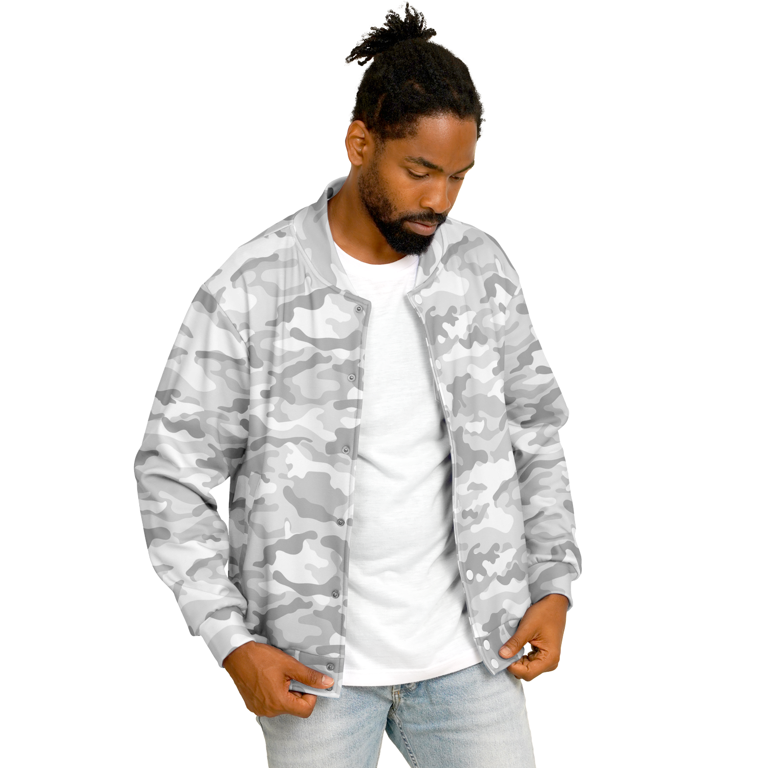 Snow Camo Jacket | Heavyweight Baseball | White & Light Grey