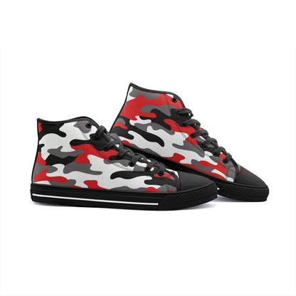 Camo Shoes | High Top Canvas | Red, Black, and White