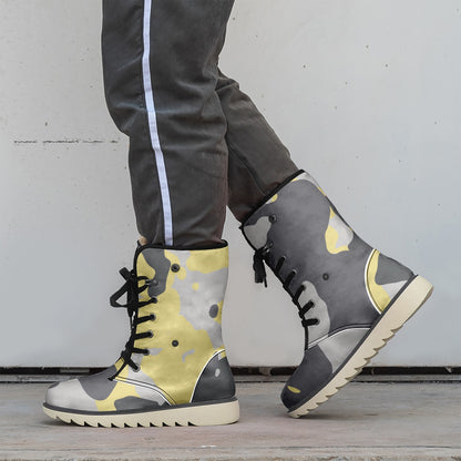 Camo Boots | Yellow, Black, & Silver Cotton-Pad Fur Lining