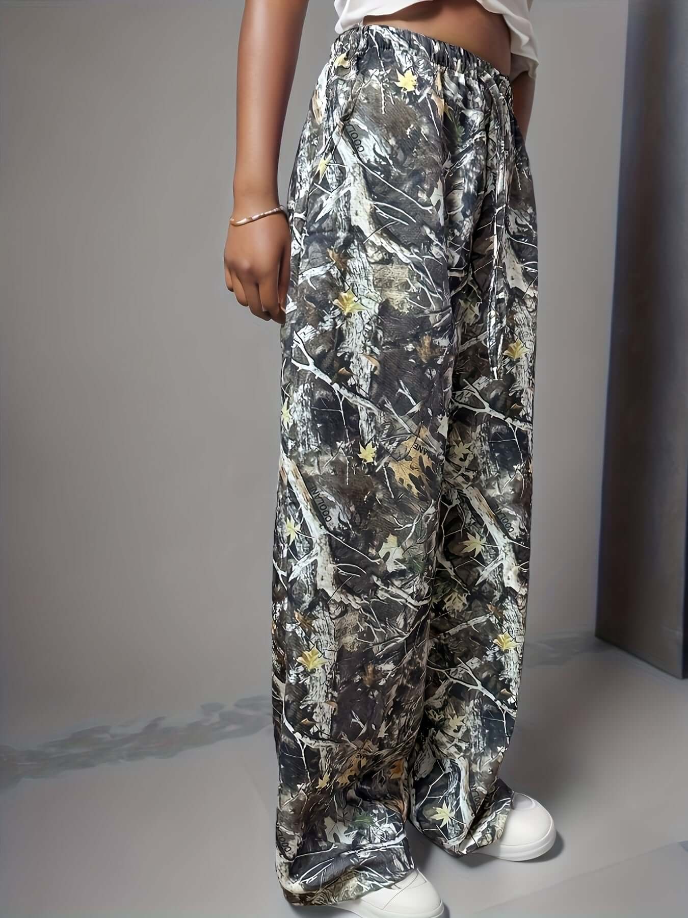 Camo Wide-Leg Pants for Women | High Waist, Drawstring Detail