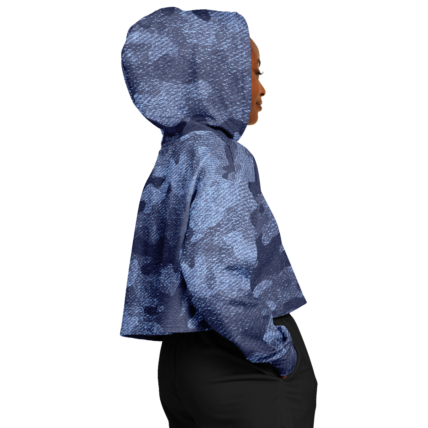 Cropped Hoodie For Women | Blue Denim Camouflage