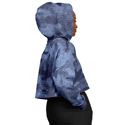 Cropped Hoodie For Women | Blue Denim Camouflage