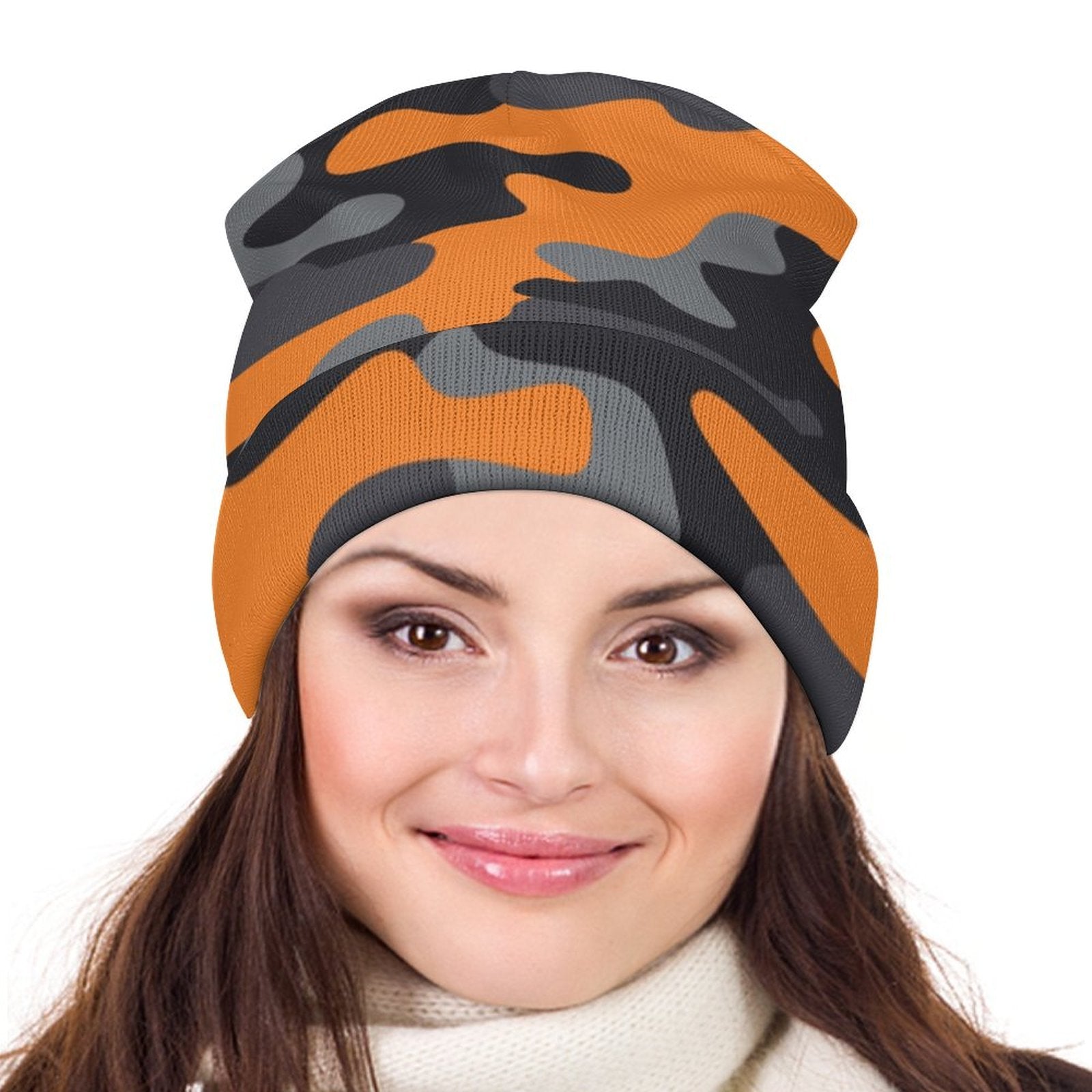 Camo Beanie | Orange, Gray & Black Camouflage