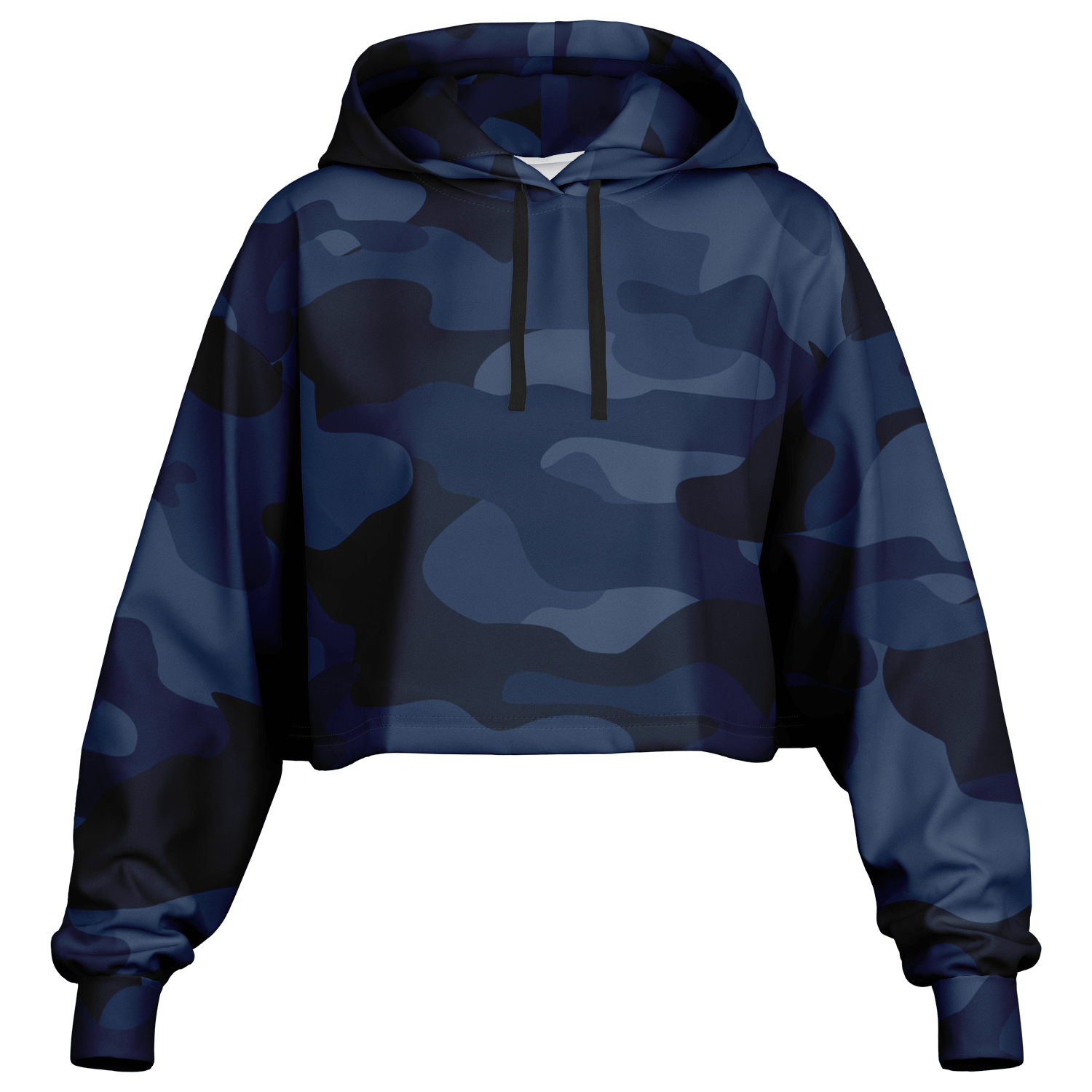 Cropped Hoodie For Women | Deep Blue Camouflage