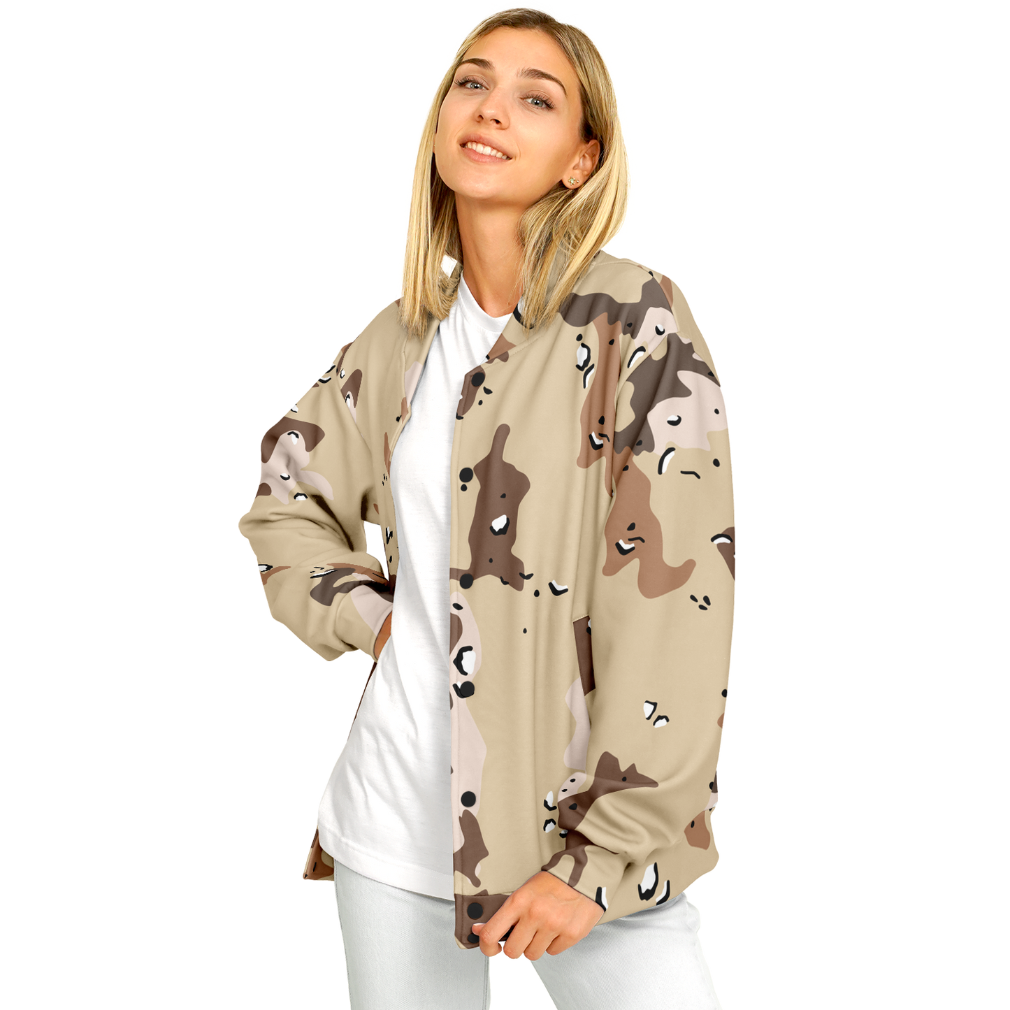 Brown Baseball Jacket in Marines Military Camo Print