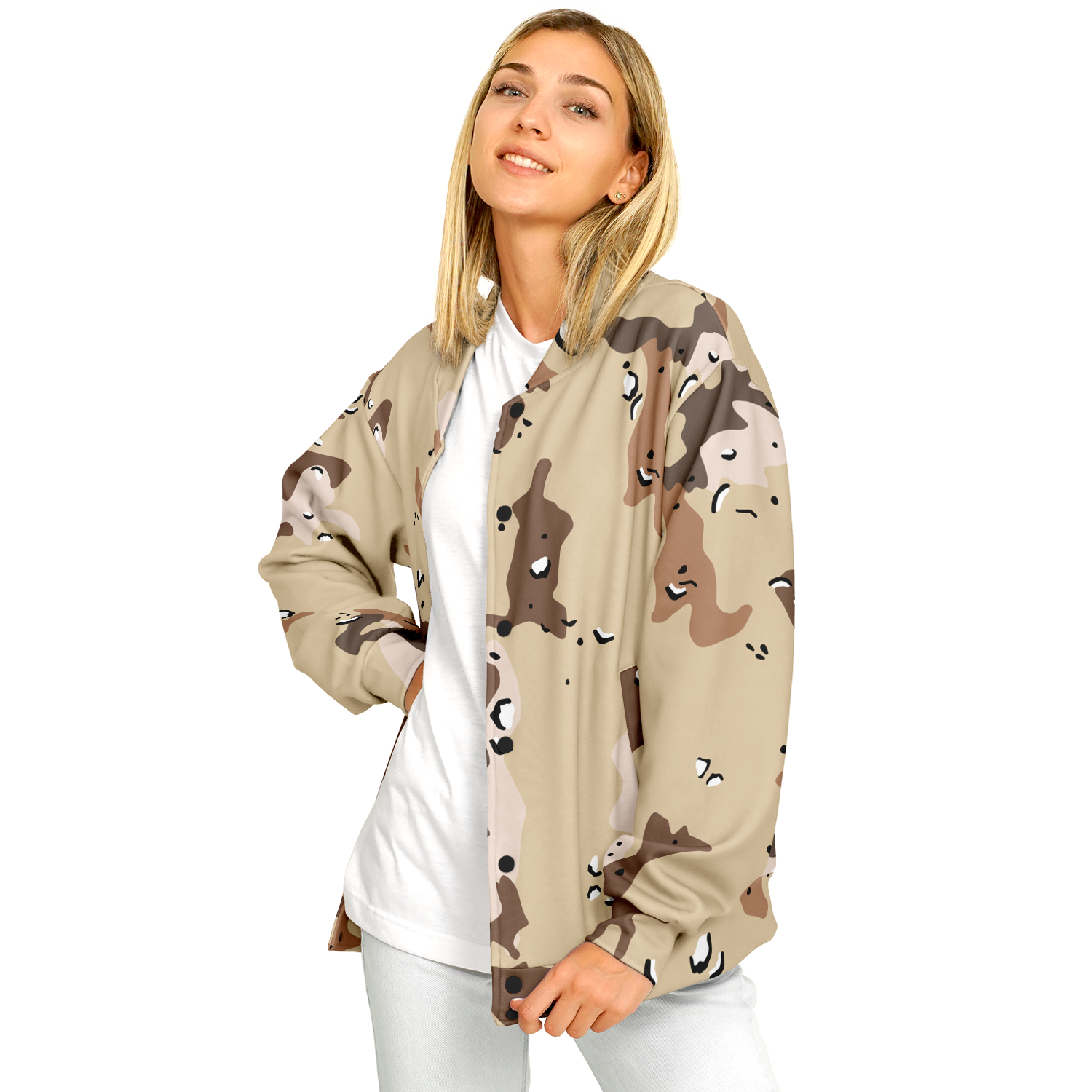 Brown Baseball Jacket in Marines Military Camo Print